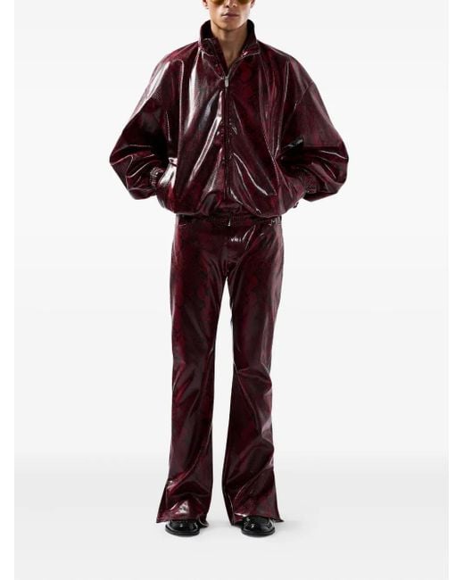 Gcds Red Split Hem Snakeskin Trousers for men