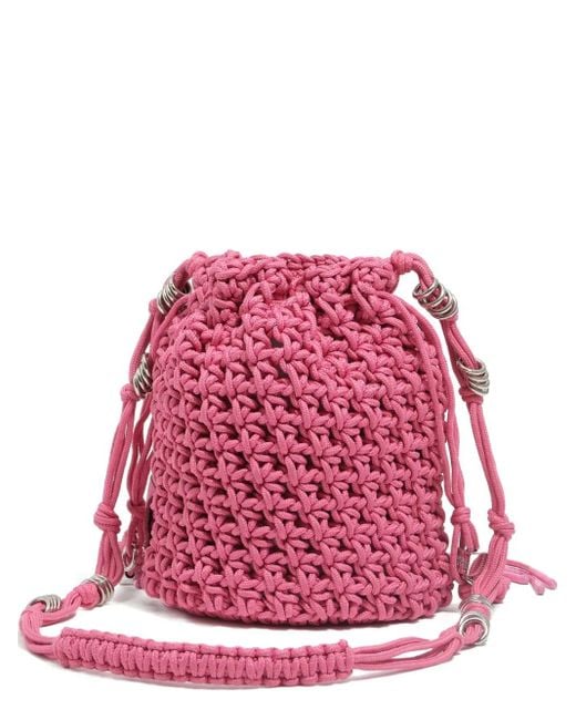 Bimba Y Lola Red Crochet Drawstring Bucket Bag