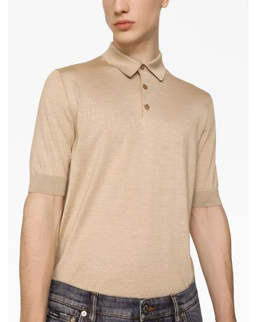 Dolce & Gabbana Natural Short-Sleeve Silk Polo Shirt for men
