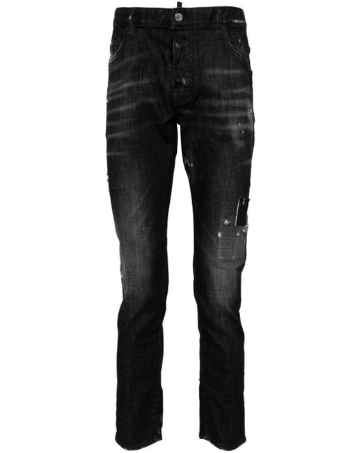 DSquared² Black Slim-fit Distressed-effect Jeans for men