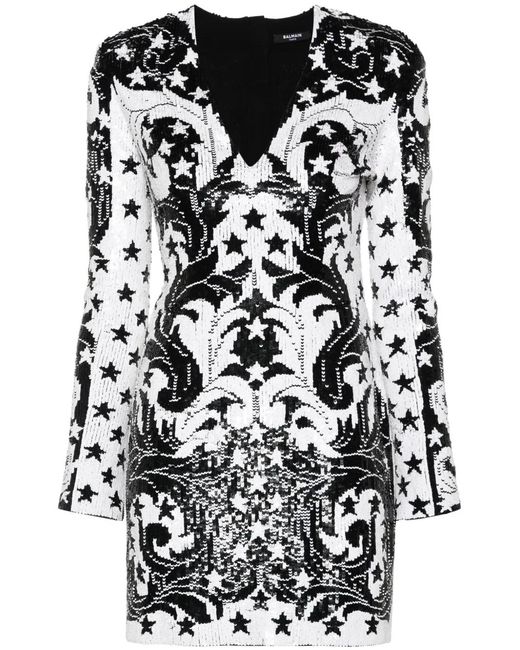 Balmain Black Sequinned Mini Dress