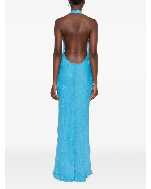 Staud Blue Roselle Beaded Halterneck Maxi Dress