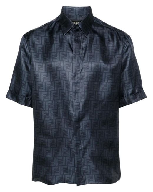 Fendi Blue Ff Silk Shirt for men
