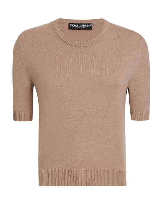 Dolce & Gabbana Brown Short-Sleeve Cashmere Sweater