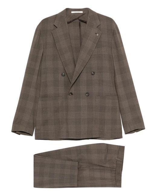 Tagliatore Gray Checked Double-Breasted Suit for men