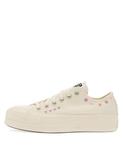 Converse Natural Chuck Taylor Floral-Embroidered Platform Sneakers