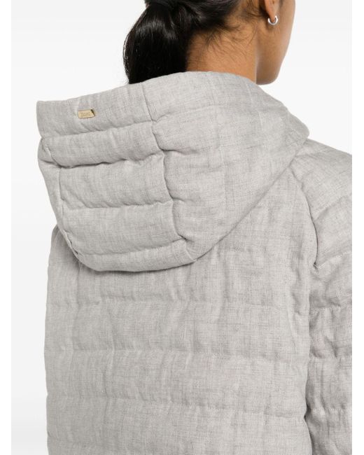 Herno Gray Padded Hooded Linen Coat