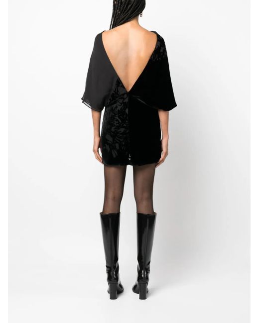 R.ev Black Floral-Print Velvet Dress