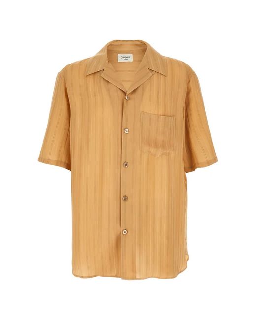 Saint Laurent Natural Striped Silk Shirt for men