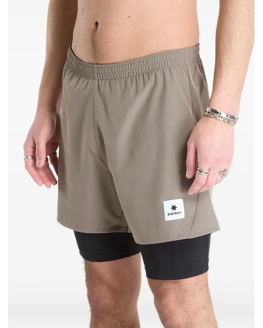 Saysky Gray Pace Logo-Patch Shorts for men
