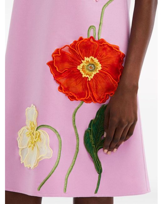 Oscar de la Renta Mini-jurk Met Geborduurde Klaprozen in het Pink