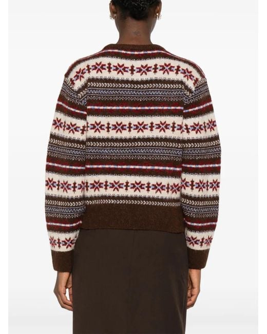 DUNST Brown Fairisle-Pattern Crew-Neck Sweater