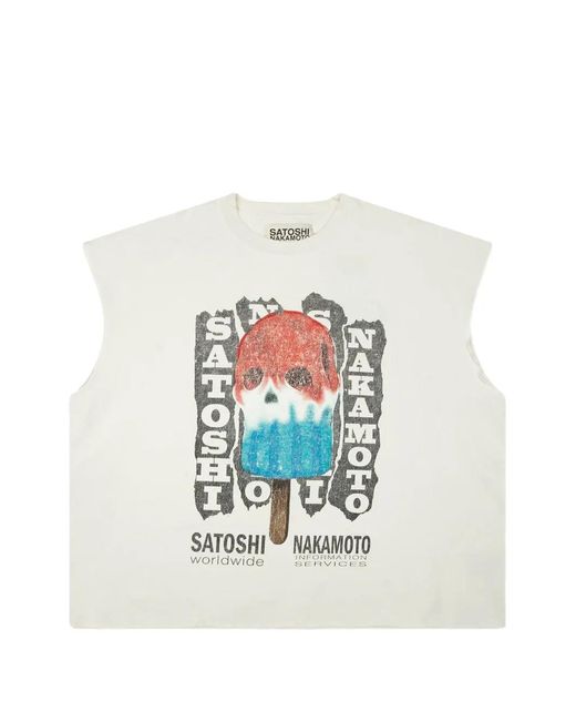 Satoshi Nakamoto White Graphic-Print Sleeveless Top for men