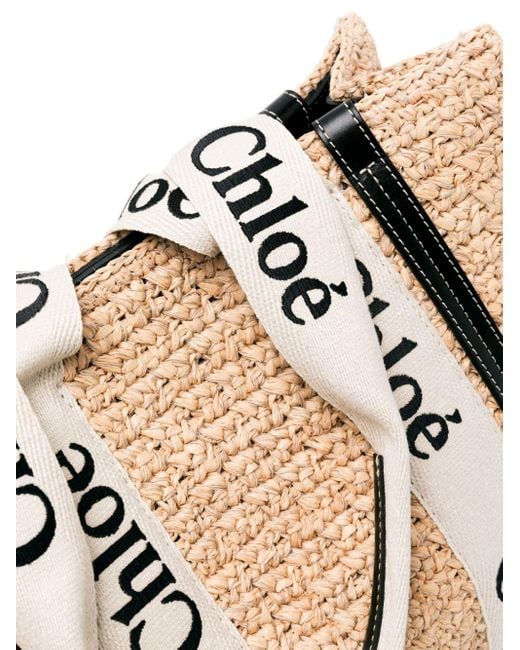 Chloé Natural Mittelgroße Woody Strandtasche aus Bast