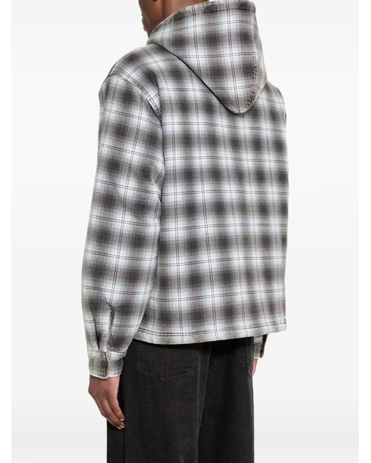 Stussy Gray Plaid Zip-Up Hooded Jacket for men