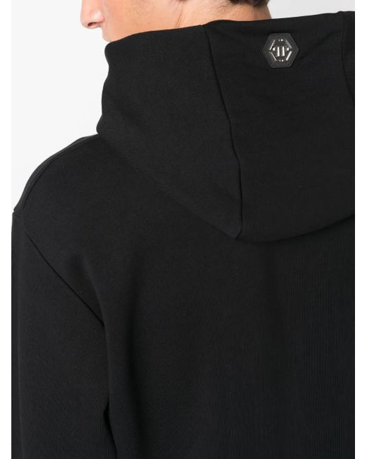Philipp Plein Black Gothic Plein Logo-Flocked Cotton Hoodie for men