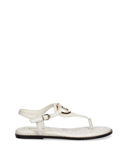 Blauer White Leather Flat Sandals