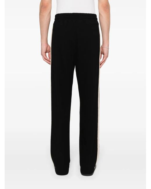 Palm Angels Black Monogram-Embroidered Piqué-Weave Trousers for men