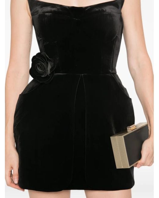 Adamaris Black Rose-Detail Strapless Mini Dress