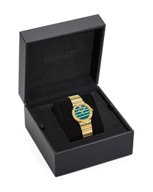 Versace Blue Greca Logo Pearl 33Mm Watch