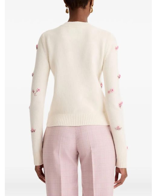 Oscar de la Renta White Flower-Detail Sweater