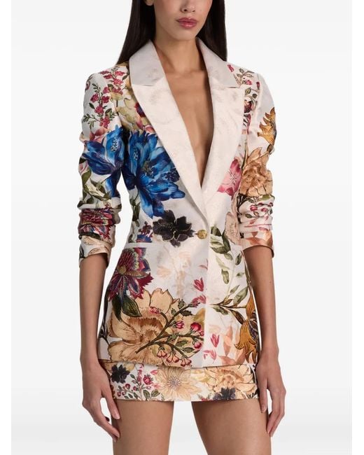 Alice + Olivia Natural Denny Floral-Print Blazer