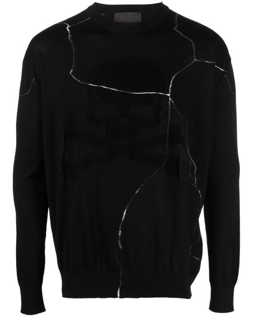 Philipp Plein Black Cracked-Effect Wool Jumper for men