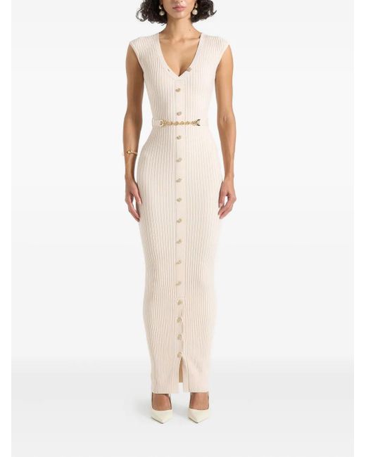 Manière De Voir Natural Knitted Maxi Dress With Belt