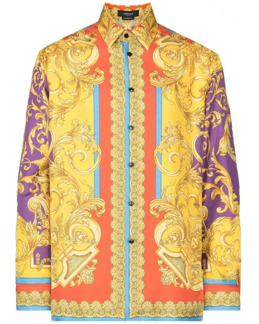 Versace Barocco-print Silk Shirt in Yellow for Men | Lyst UK