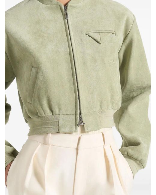 Manière De Voir Green Suede Wide Shoulder Bomber Jacket