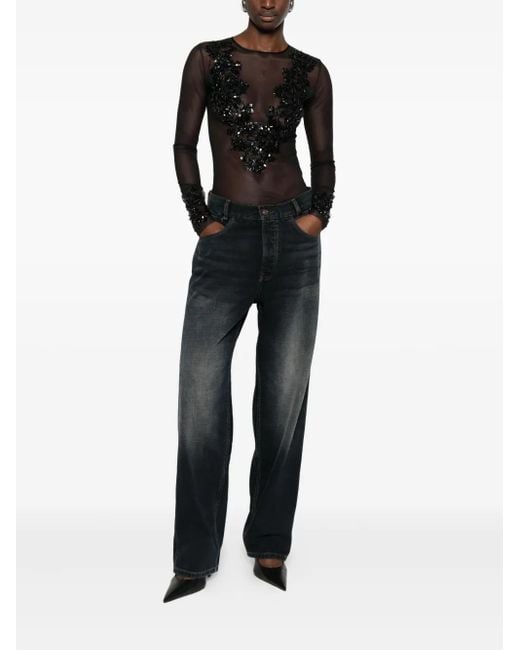 Amen Black Floral-Motif Top