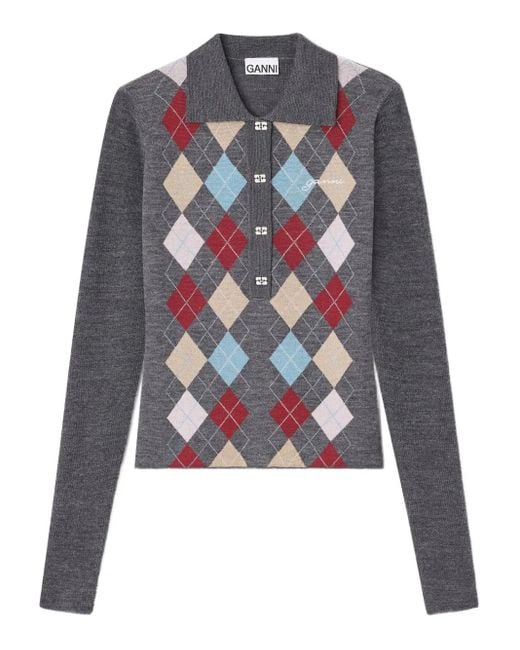 Ganni ポロネック トップ Blue