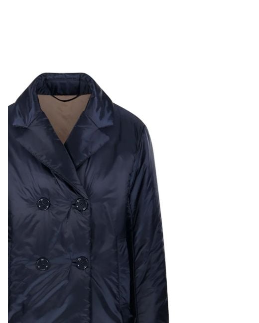Max Mara Blue Double-Breasted Padded Coat
