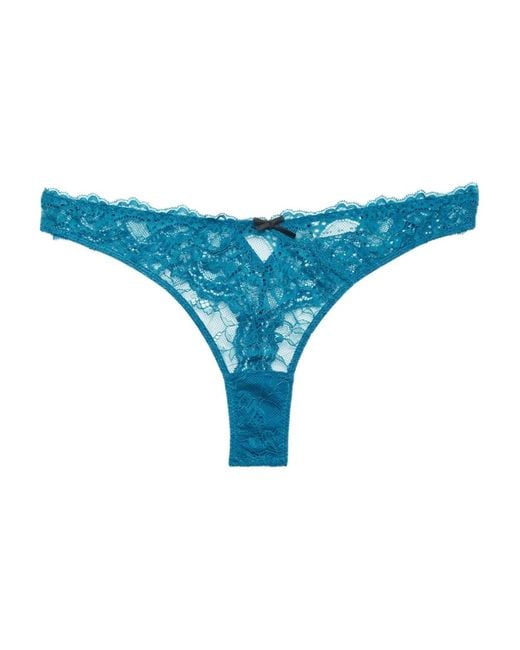 Fleur du Mal Blue Bianca Lace Bow Thong