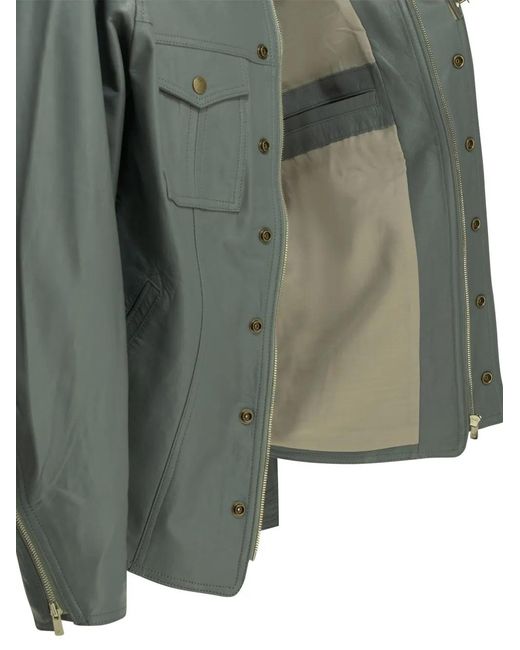 Needles Green Multi-Pocket Leather Jacket for men