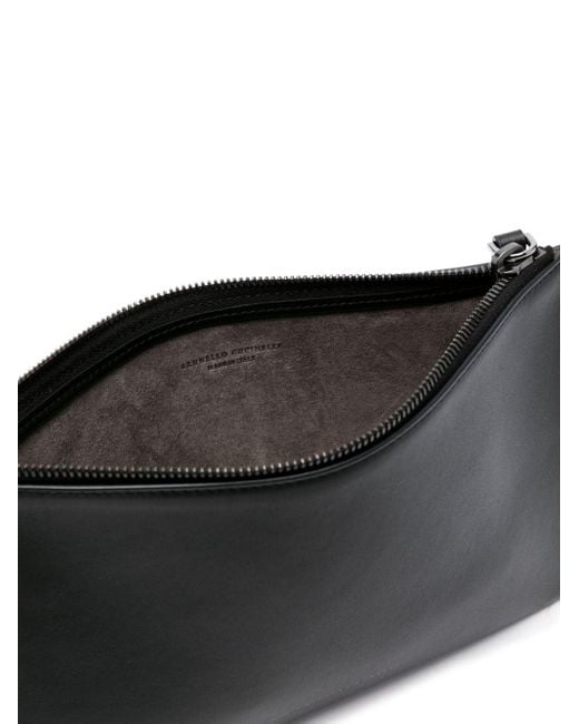 Brunello Cucinelli Black Monili Chain Leather Clutch Bag