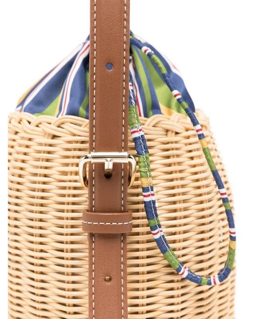 Maje Multicolor X Blanca Wicker-Panelled Leather Bucket Bag