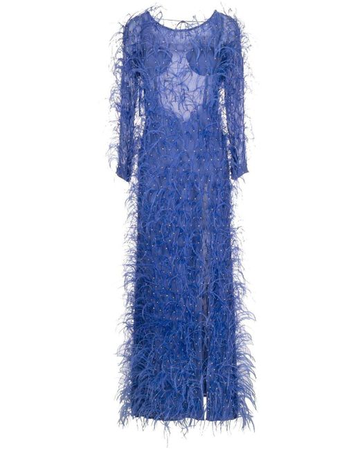 Rachel Gilbert Storm Feather-embellished Gown in Blue | Lyst Canada