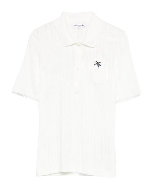 Lacoste White Openwork Chest-Pocket Polo Top