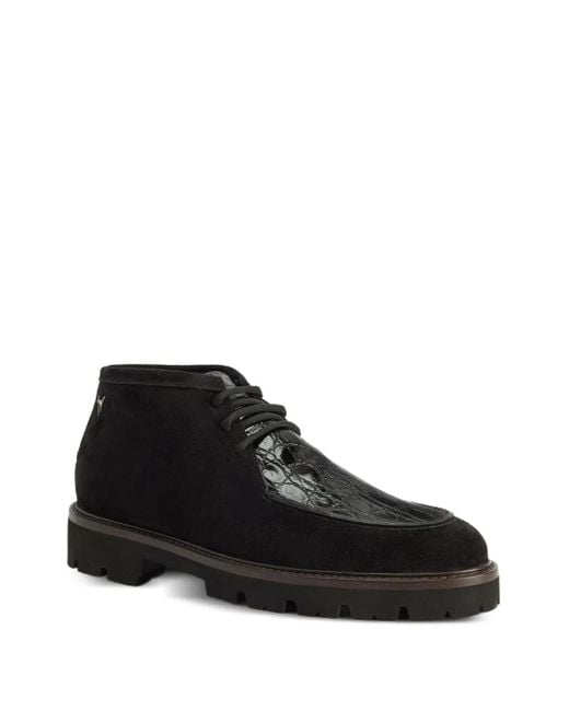 Giuseppe Zanotti Black Crocodile-Effect Suede Lace-Up Shoes for men