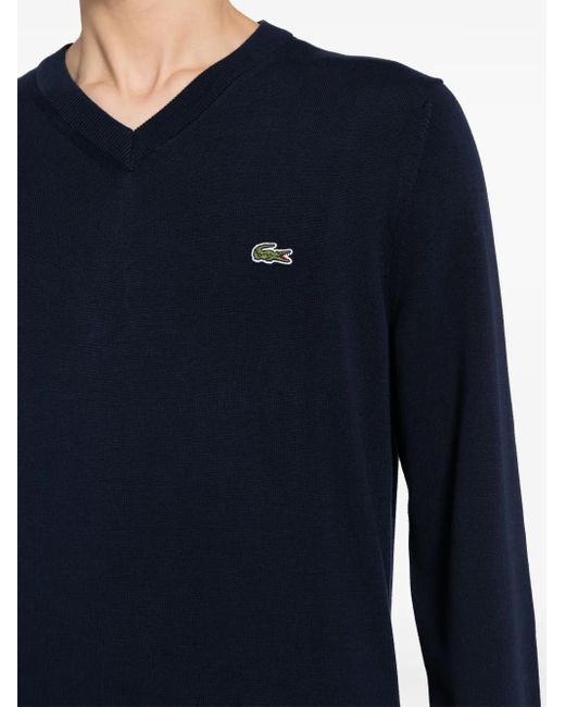 Lacoste Blue Logo-Embroidered Fine-Ribbed Jumper for men
