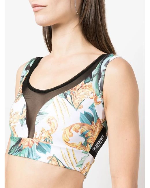 Philipp Plein Blue Floral-Print Sport Bra