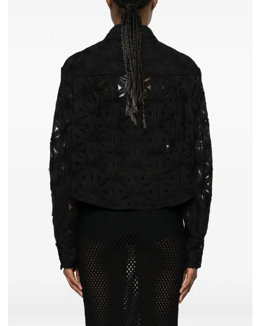 Jonathan Simkhai Black Floral-Print Cropped Blouse