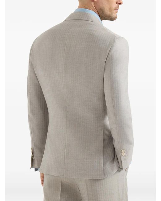 Brunello Cucinelli Gray Cashmere And Silk Chevron Deconstructed Blazer With Peak Lapels for men