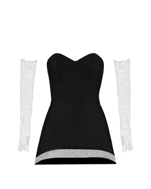 Vestiaire d'un Oiseau Libre Black Dina Embellished Off-Shoulder Dress