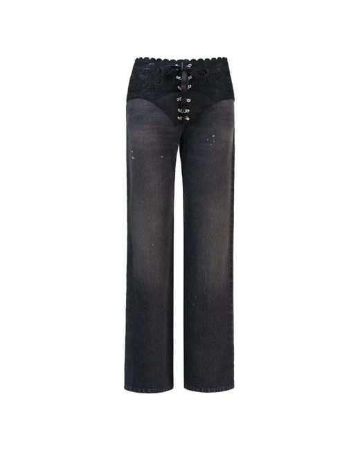 SEEN USERS Black Lace Craft Wide-Leg Jeans