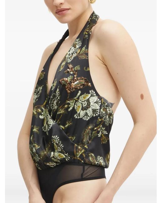 MARCIANO BY GUESS Black Guilded Floral-Sequin Bodysuit