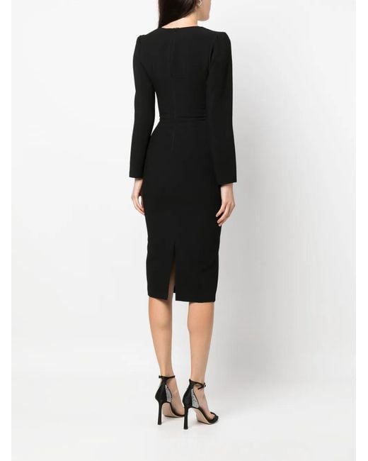 Nissa Black Crystal-Embellished Long-Sleeve Midi Dress