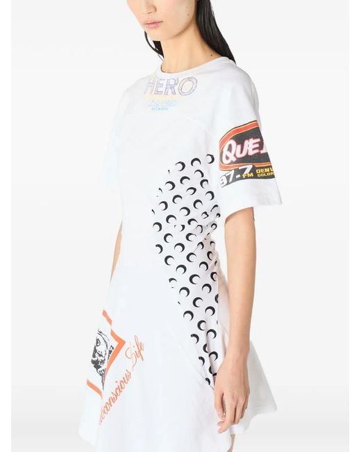 MARINE SERRE White Asymmetrical Regenerated Jersey Dress