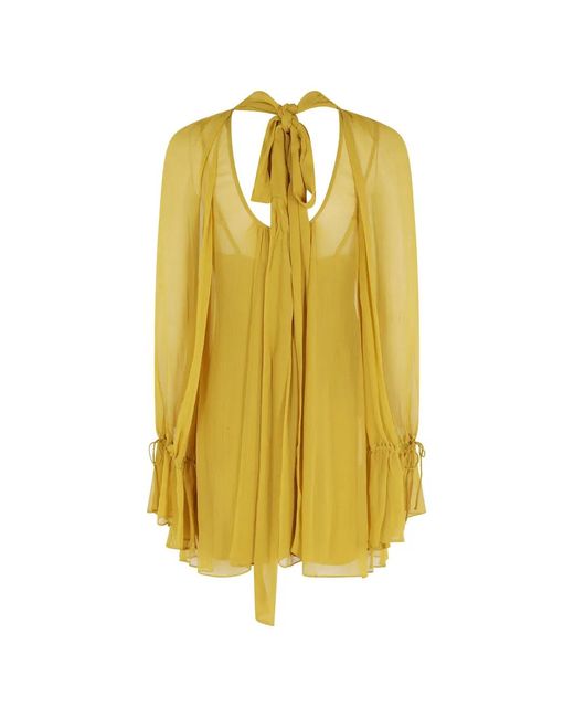 Staud Yellow Bow-Neck Mini Dress